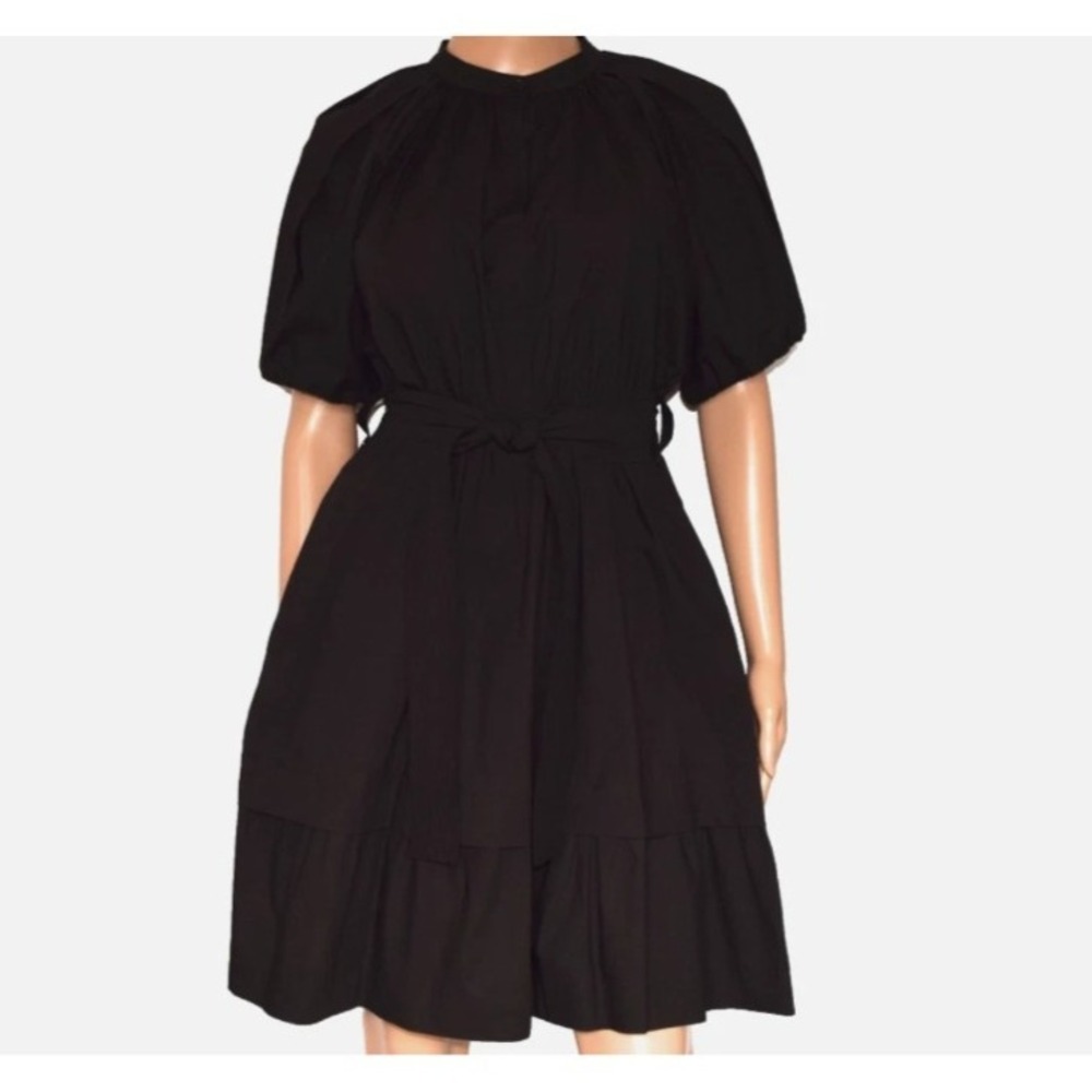 MARELLA Partita Puff Sleeve Black Tie Belt Shirt Dress Future Cotton Size 2